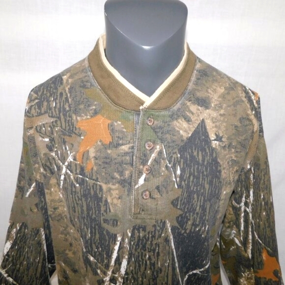 Canyon Guide Outfitters Mens XL Camo Camouflage Long Sleeve Waffle Henley Shirt - Picture 2 of 12
